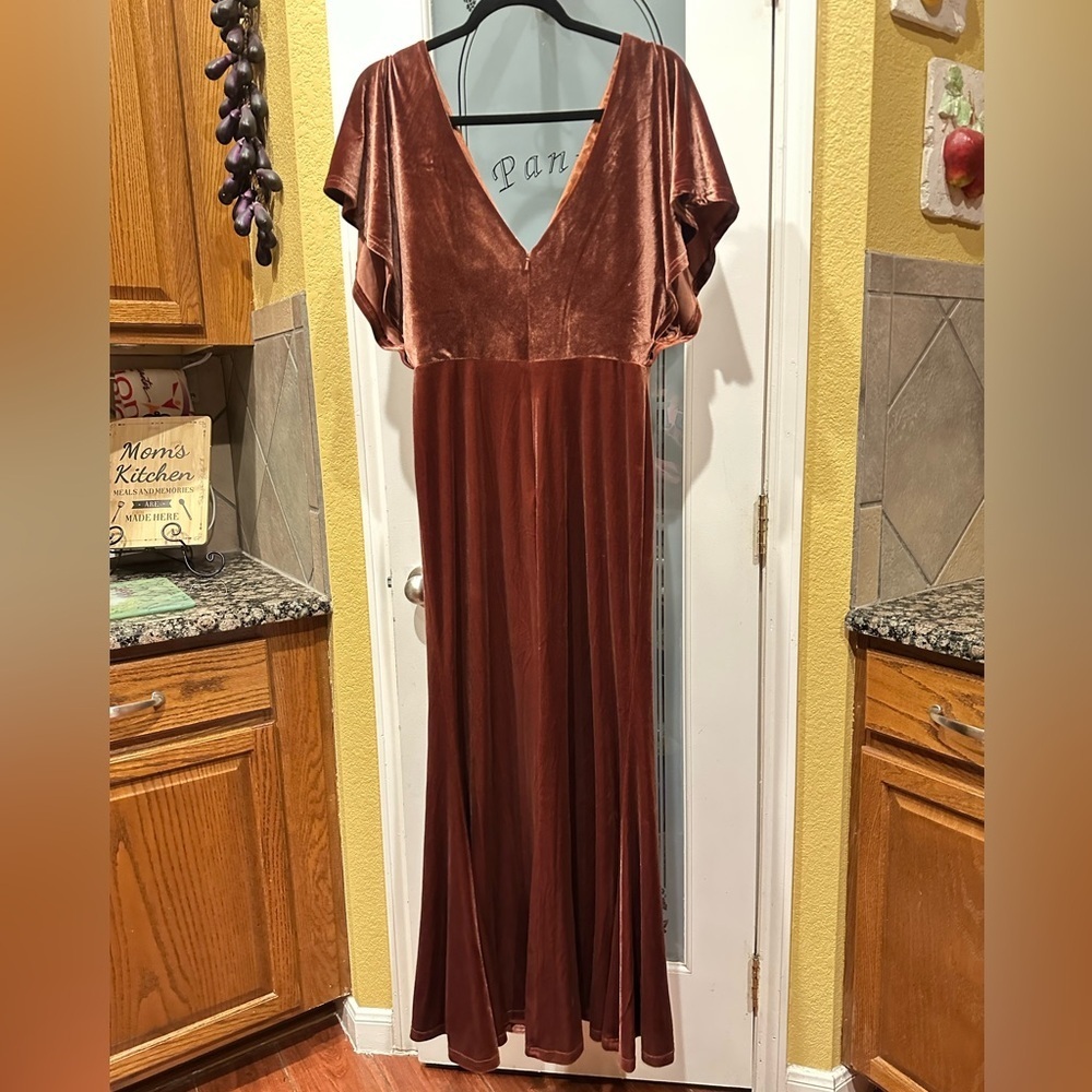 Revelry gween velvet terracotta Rust Maxi Dress size 10 - Picture 3 of 14